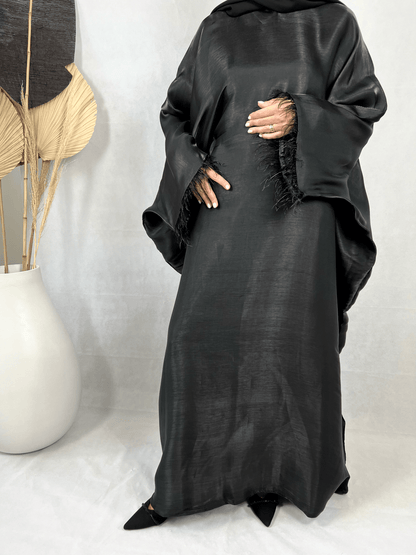 Abaya Satin Noire doublée Organza - Farah