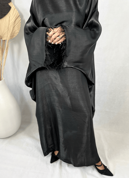 Abaya Satin Noire doublée Organza - Farah