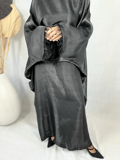 Abaya Satin Noire doublée Organza - Farah