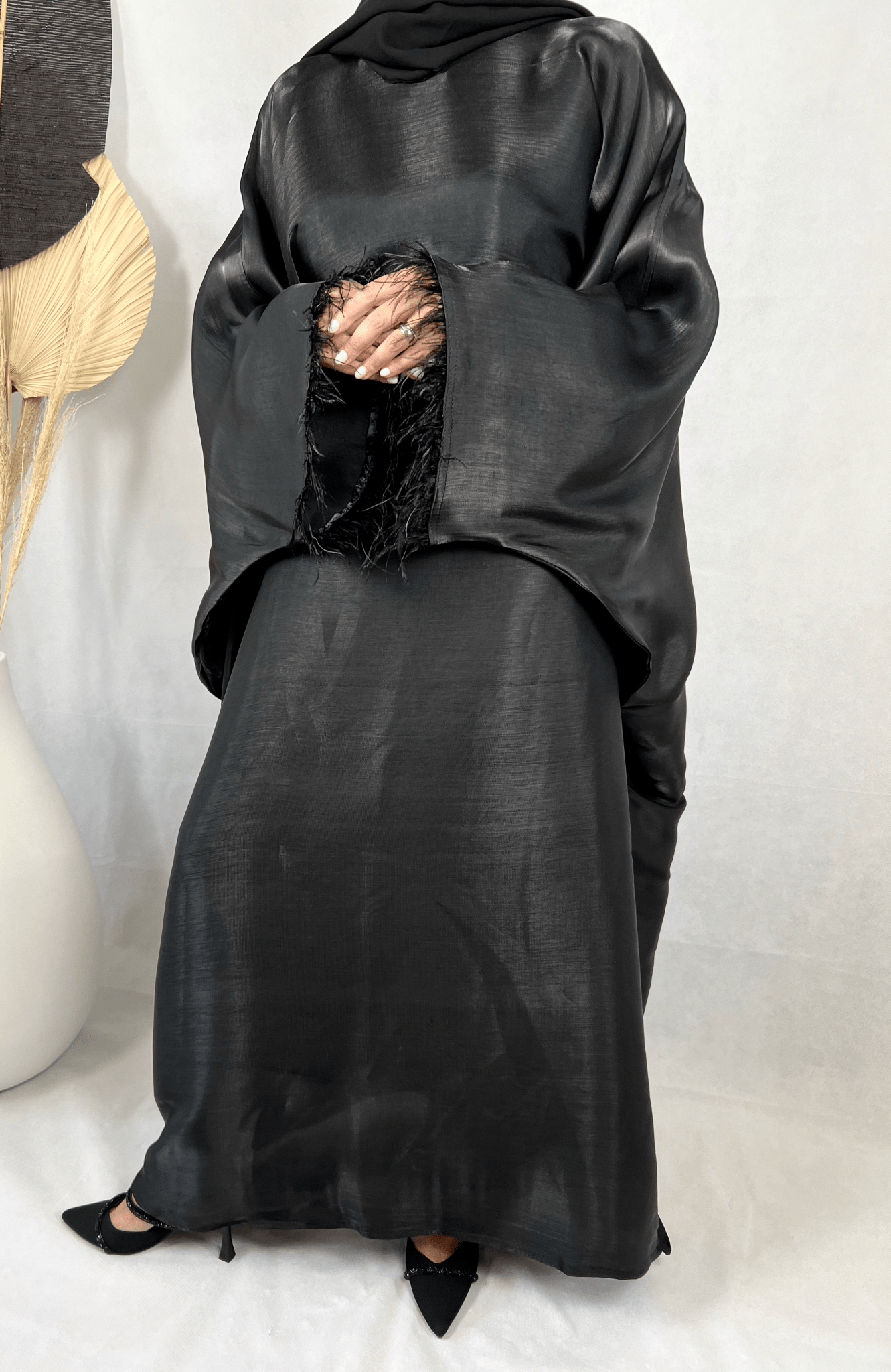 Abaya Satin Noire doublée Organza - Farah
