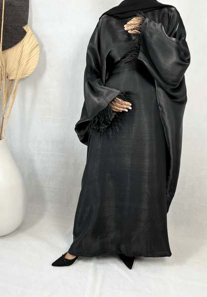 Abaya Satin Noire doublée Organza - Farah
