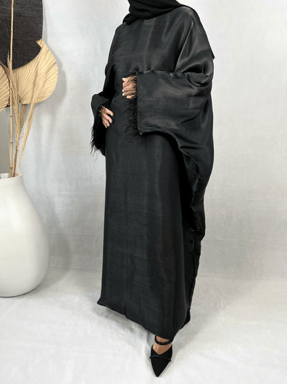 Abaya Satin Noire doublée Organza - Farah