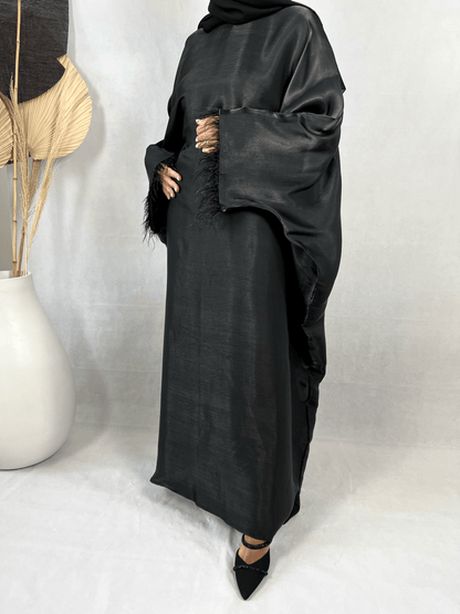 Abaya Satin Noire doublée Organza - Farah