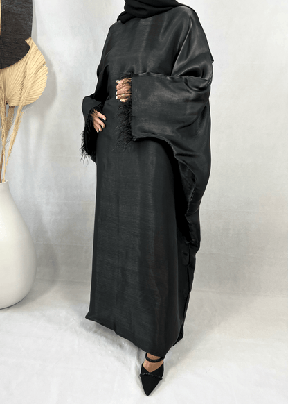 Abaya Satin Noire doublée Organza - Farah