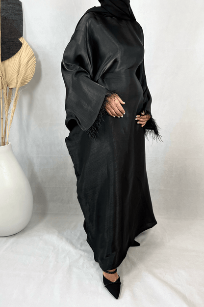 Abaya Satin Noire doublée Organza - Farah
