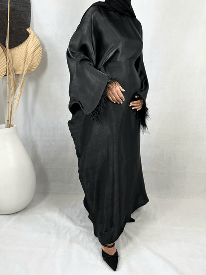 Abaya Satin Noire doublée Organza - Farah