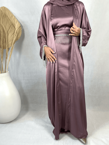 Abaya Satin violette avec strass - Dayna
