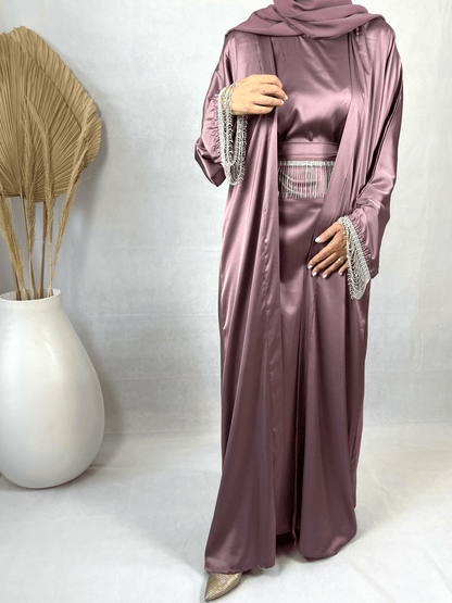 Abaya Satin violette avec strass - Dayna