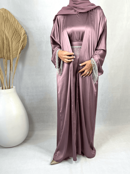 Abaya Satin violette avec strass - Dayna