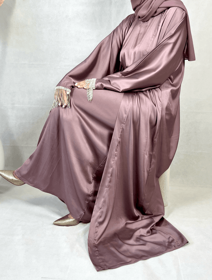 Abaya Satin violette avec strass - Dayna