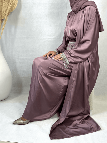 Abaya Satin violette avec strass - Dayna