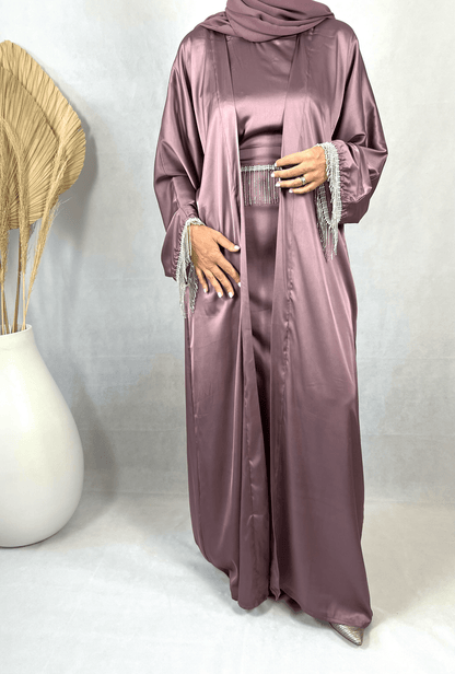 Abaya Satin violette avec strass - Dayna