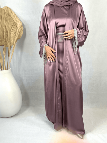 Abaya Satin violette avec strass - Dayna