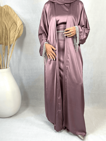 Abaya Satin violette avec strass - Dayna