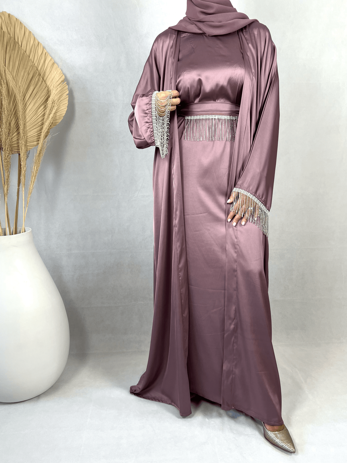 Abaya Satin violette avec strass - Dayna