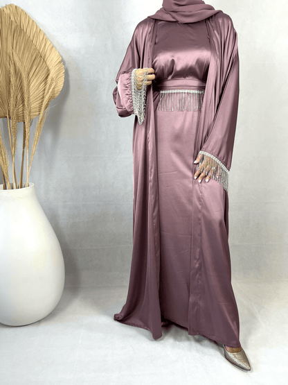 Abaya Satin violette avec strass - Dayna