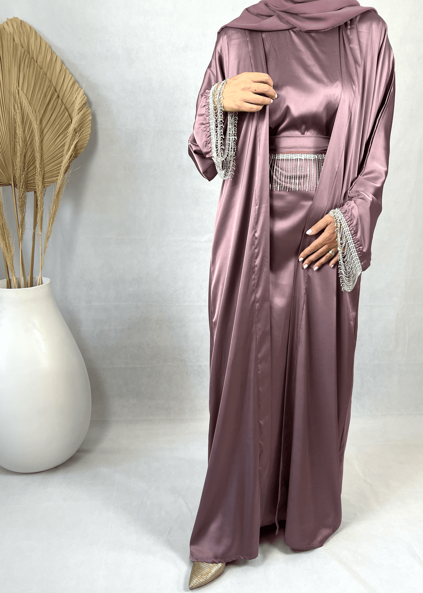 Abaya Satin violette avec strass - Dayna