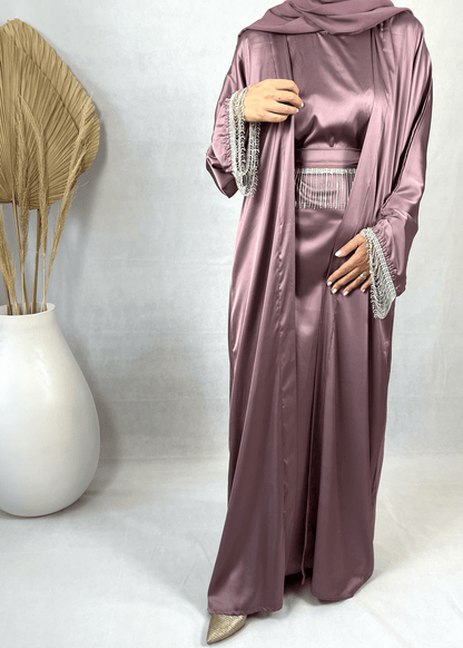 Abaya Satin violette avec strass - Dayna
