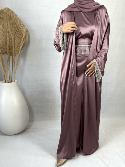 Abaya Satin violette avec strass - Dayna